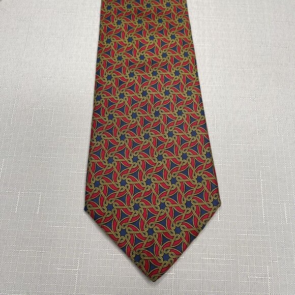 HERMES Blue Red Silk Graphic Neck Tie - Picture 5 of 6